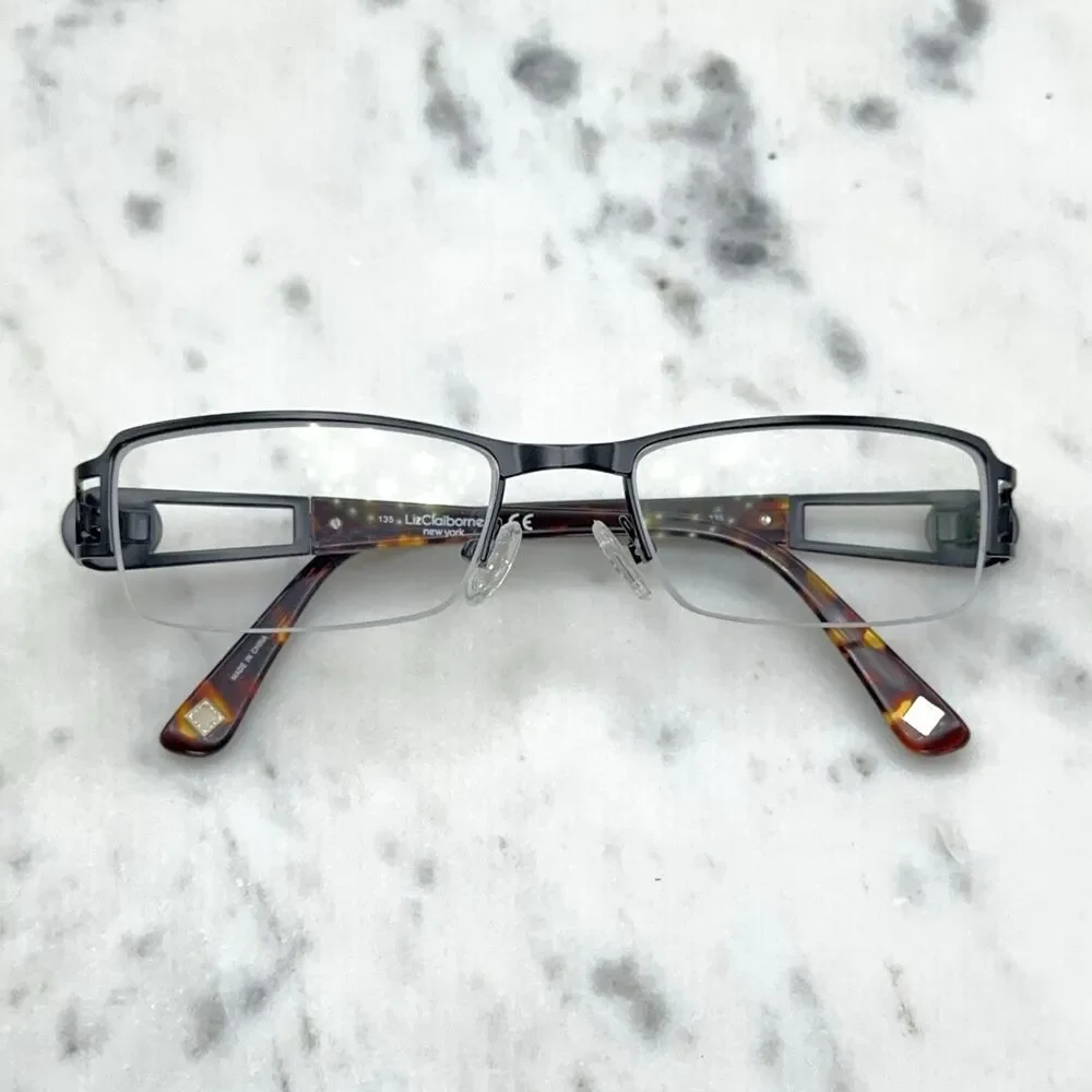 Liz Claiborne NY L351 Satin Black 0RX1 Half Rim Eyeglasses Frames Only 51-18-135